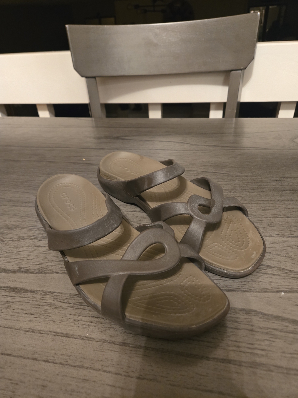 Crocs Meleen Twist Sandals Womens 11 Brown Slip On Slides Strappy 202497
